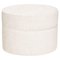 Beige Oval Vanity Fabric Stool with Wheels 1
