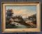 Riverside Landscape and Mountains in the Distance, Late 19th Century, Oil on Canvas, Framed 1