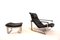 Asko Pulkka Lounge Chair with Ottoman in Leather by Ilmari Lappalainen for Asko, 1960s, Set of 2 15