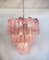 Lámpara de araña grande de tubos de cristal de Murano de tres niveles en Albaster rosa, años 90, Imagen 8