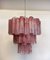 Lámpara de araña grande de tubos de cristal de Murano de tres niveles en Albaster rosa, años 90, Imagen 1
