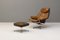 Leather Recliner with Footstool, 1970s, Set of 2 1