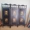 Vintage Screen Room Divider in Black Lacquered Wood with Rose Prints 4