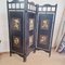 Vintage Screen Room Divider in Black Lacquered Wood with Rose Prints 6
