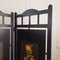 Vintage Screen Room Divider in Black Lacquered Wood with Rose Prints 12