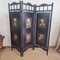 Vintage Screen Room Divider in Black Lacquered Wood with Rose Prints 7