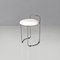 Modern Italian Round Chromed Metal Stool and White Faux Leather, 1980s 2