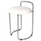 Modern Italian Round Chromed Metal Stool and White Faux Leather, 1980s, Image 1