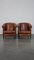 English Cognac Colored Cowhide Club Chairs with Loose Seat Cushions, Set of 2 1