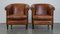 English Cognac Colored Cowhide Club Chairs with Loose Seat Cushions, Set of 2 2