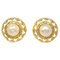 Gold Button Artificial Pearl Earrings from Chanel, Set of 2 1