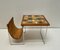 Mesa auxiliar estilo Brabantia con tablero de azulejos y revistero de cuero, años 70, Imagen 1
