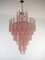 Großer italienischer Vintage Kronleuchter aus Muranoglas mit 85 rosa Glastropfen, 1990 1