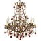 Golden Iron Cage Chandelier with Colored Glass, 1960s, Image 1
