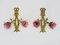 Bronze Wandleuchten mit zweiarmigen Knoten und Lila Tulpen, 1940er, 2er Set 1