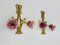 Appliques Murales en Bronze avec Noeuds à 2 Branches avec Tulipes Violettes, 1940s, Set de 2 3