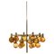 Large Chandelier in Brass and Amber Glass attributed to Hans-Agne Jakobsson, 1950s 1
