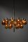 Large Chandelier in Brass and Amber Glass attributed to Hans-Agne Jakobsson, 1950s 5