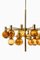 Large Chandelier in Brass and Amber Glass attributed to Hans-Agne Jakobsson, 1950s, Image 3