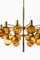 Large Chandelier in Brass and Amber Glass attributed to Hans-Agne Jakobsson, 1950s 4