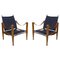 Armchairs in Oak, Leather and Canvas, 1960s, Set of 2 1