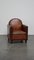 Art Deco Leather Armchair Finished with Wood and Fantastic Cognac-Colored Leather 1