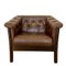 Mid-Century Danish Brown Leather & Rattan Club Chair, 1970s, Image 1