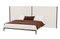 Thyia 140 Italian Curved Bed in Ivory Boucle Fabric and Brown Wooden Base from Kabinet 1