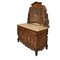 Antique Spanish Wardrobe, Dressing Commode, Nightstands and Headboard in Carved Walnut and Mable, Set of 6, Image 5