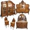 Antique Spanish Wardrobe, Dressing Commode, Nightstands and Headboard in Carved Walnut and Mable, Set of 6 1