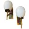 Mid-Century Modern Italian Enameled Brass and Glass Wall Sconces, 1950s, Set of 2 1