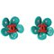 Flower Piercing Earrings with Rhinestone in Green from Chanel, Set of 2, Image 1