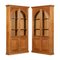 English Oak Arched Glazed Bookcase Cabinets, Set of 2 1