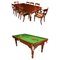 Antique Victorian Snooker / Dining Table & Chairs, 1900s, Set of 9 1