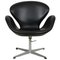 Vintage Height Adjustable Swan Chair in Black Leather by Arne Jacobsen, 1960s 1