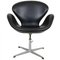 Sedia Swan vintage ad altezza regolabile in pelle nera di Arne Jacobsen, anni '60, Immagine 2