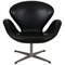 Swan Chair in Black Leather by Arne Jacobsen, 1980s, Image 1