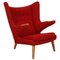 Papa Bear Chair in Red Hallingdal Fabric by Hans Wegner, 1980s, Image 3