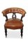 Tan Leather & Mahogany Button Back Library Chair on Porcelain Castors 1