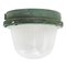 Vintage French Industrial Green Cast Iron and Frosted Cut Glass Flush Mount from Holophane 1