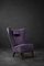 Mid-Century Scandinavian Modern Oak & Purple Fabric High Back Wing Chair, 1950s 1