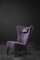 Mid-Century Scandinavian Modern Oak & Purple Fabric High Back Wing Chair, 1950s 15