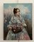 L. Rubia, mujer joven con mantón y canasta de flores, óleo sobre lienzo, años 20, Imagen 1