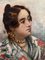 L. Rubia, mujer joven con mantón y canasta de flores, óleo sobre lienzo, años 20, Imagen 3