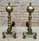 18th American Chippendale Style Brass Cannonball Andiron Firedog with Log Stops, Set of 2 4