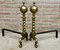 18th American Chippendale Style Brass Cannonball Andiron Firedog with Log Stops, Set of 2 1