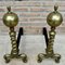 18th American Chippendale Style Brass Cannonball Andiron Firedog with Log Stops, Set of 2 3