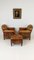 Leather Armchairs with Pouf, Set of 3 7