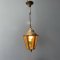 Angular Brass Lantern Hanging Lamp with Yellow Glass, 1930s 2