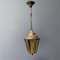 Angular Brass Lantern Hanging Lamp with Yellow Glass, 1930s 3